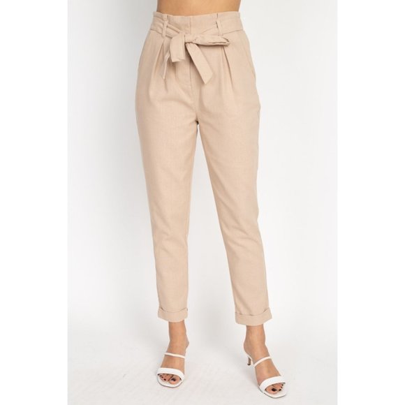 GioVanni Di Rocco Pants - GioVanni Di RoccoBelted Linen Paper Bag Pants